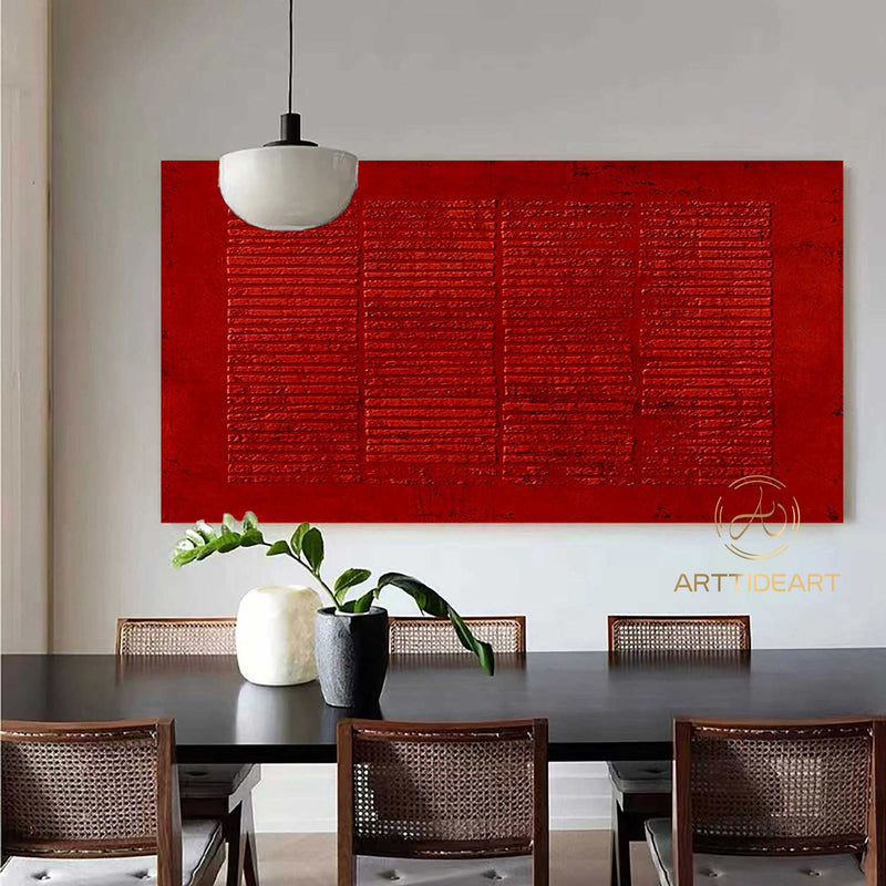 Large Red Abstract Painting Crimson Minimalist wall Painting Red 3D Textured Painting Modern abstract wall art Minimalist Painting Art