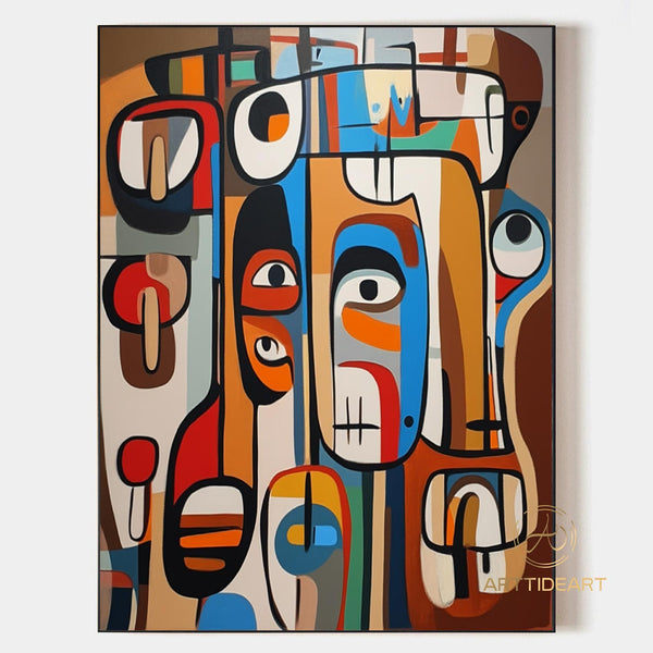 Original Abstract Colorful Cubist Faces Paintings On Canvas Picasso-Inspired Geometric Art Vibrant Modernism Oil Painting Home Wall Decor