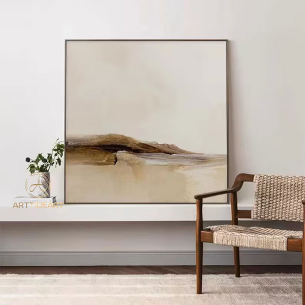 Large Beige Abstract Painting Beige Painting Brown Painting,Contemporary Oil Paintings For Living Room, Oversized Minimal Scandinavian Art