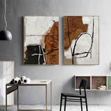 Set of 2 brown Abstract Painting beige Minimalist Painting Set of 2 white Wall Art Set black line Abstract Painting black and white Painting