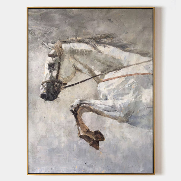 Original Rice White Horse Painting,Horse Portrait Canvas Art,Horse Decor Painting,Horse Wall Art,Large Animal Art,Large Canvas Horse Art