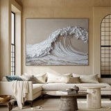 Abstract White and Beige Ocean Wave Painting, Large Canvas Wall Art, White Beige 3D Textured Wall Art, Minimalist Wall Art, Modern Wall Art