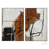 Set of 2 brown Abstract Painting beige Minimalist Painting Set of 2 white Wall Art Set black line Abstract Painting black and white Painting