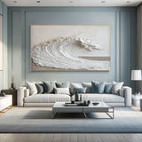 Abstract Ocean Wave Wall Art, White and Grey Textured Painting on Canvas, Modern Minimalist Wall Art, Neutral Wall Decor, Modern Wall Art