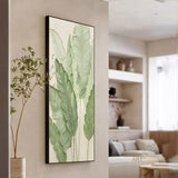 Large Green Leaf Textured Painting on Canvas Green Minimalist Wall Art Leaf Landscape Painting Green Minimalist Painting Boho Wall Art Decor