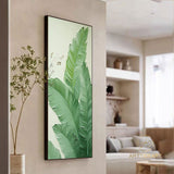 3D Minimalist Wabi Sabi Green Leaves Painting on Canvas Modern Minimalist Textured Wall Art Neutral Home Decor Large Living Room