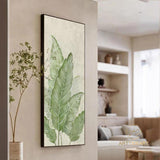 Large Nordic Green Beige abstract wall Green 3D texture painting abstract leaf painting modern living room abstract painting Minimalist Art