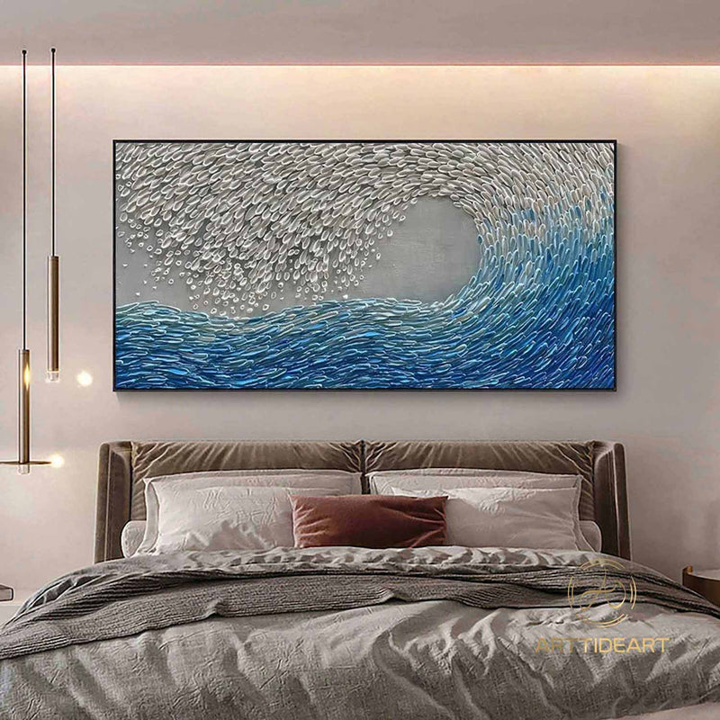 Texture Blue Wave Acrylic Painting Framed Surf Wave Painting On Canvas Abstract Ocean Canvas Art Wave Wall Art Large Wave Canvas Wall Decor