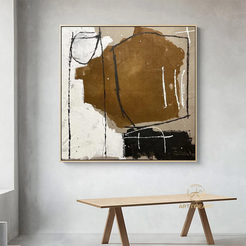 Brown Beige Abstract Minimal Art black and white Minimal Painting Beige Minimal Art Living Room Wall Art Brown painting Modern Abstract Art