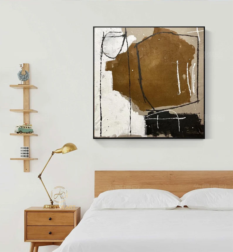 Brown Beige Abstract Minimal Art black and white Minimal Painting Beige Minimal Art Living Room Wall Art Brown painting Modern Abstract Art