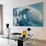 Blue Big Sea Wave Seascape Painting on Canvas Large Original Ocean Wall Art Beach Landscape Acrylic Painting Living Room Wall Art Home Decor