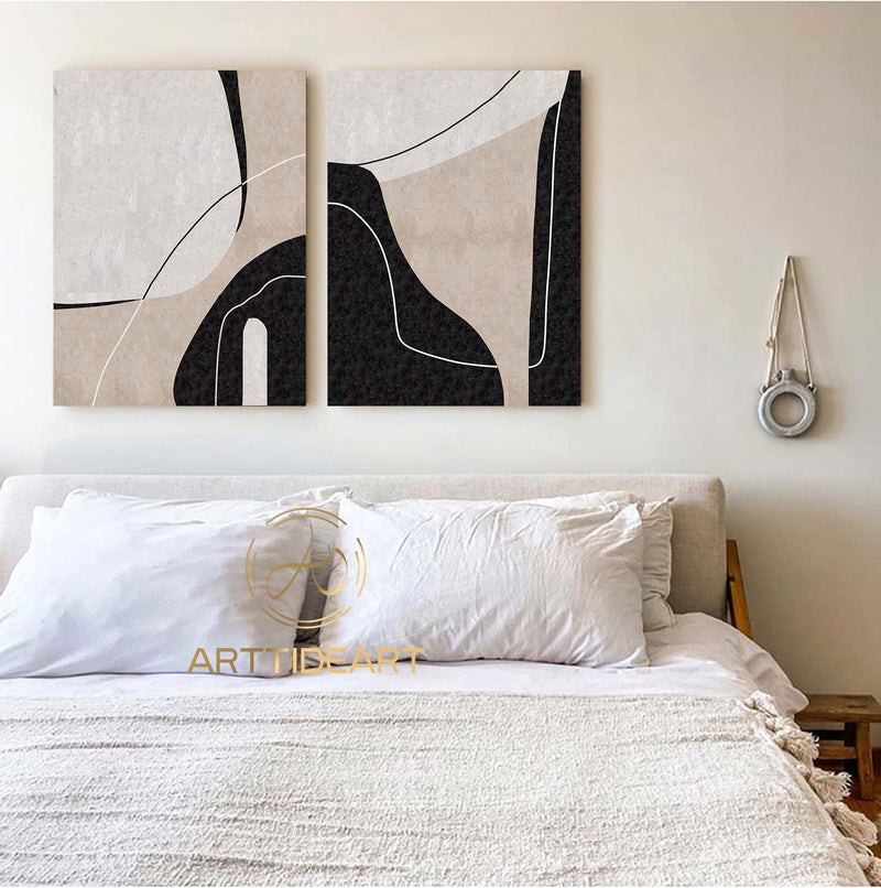 Set of 2 minimalist Abstract Painting Large Abstract Painting Set Of 2 Black Abstract Painting Black And White Wall Art Black And Beige art