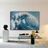 Blue Big Sea Wave Seascape Painting on Canvas Large Original Ocean Wall Art Beach Landscape Acrylic Painting Living Room Wall Art Home Decor