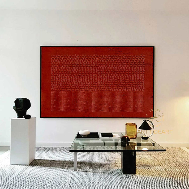 3D Red Minimalist Textured Wall Art Crimson Painting Red Wabi Sabi Wall Art Painting on Canvas Wabi-Sabi Wall Art Living Room Painting