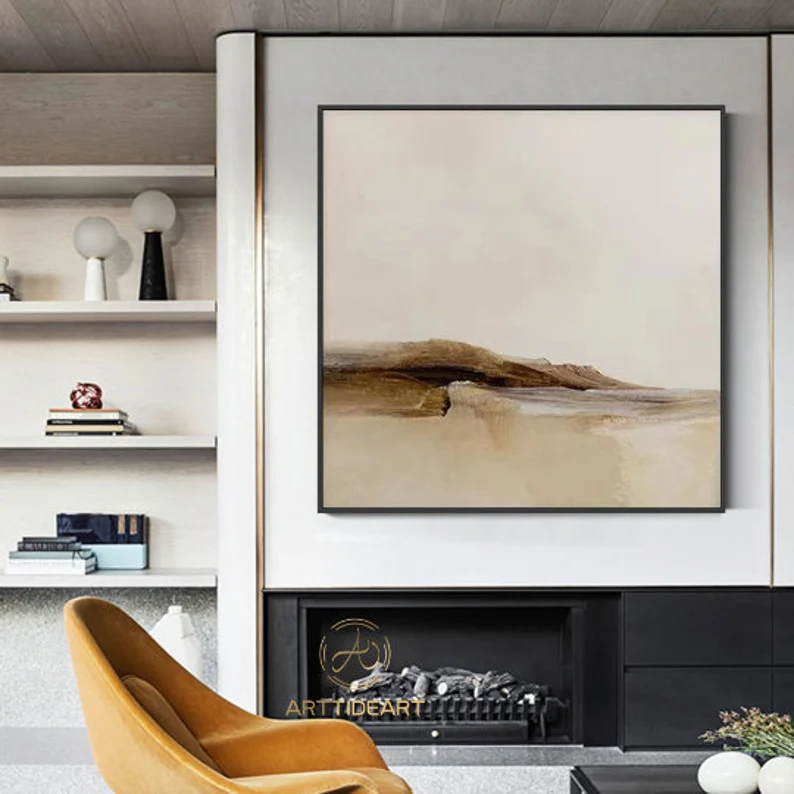 Large Beige Abstract Painting Beige Painting Brown Painting,Contemporary Oil Paintings For Living Room, Oversized Minimal Scandinavian Art