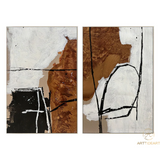 Set of 2 brown Abstract Painting beige Minimalist Painting Set of 2 white Wall Art Set black line Abstract Painting black and white Painting