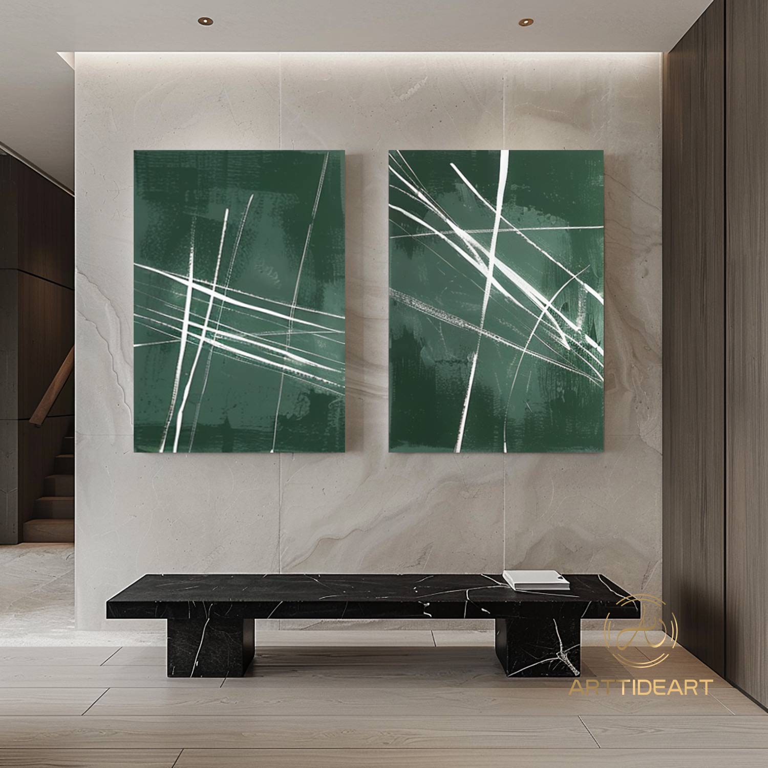 Set of 2 Green Abstract Painting Green Minimalist Painting Green Abstract Painting Green Wall Art Green wall decor Green canvas art