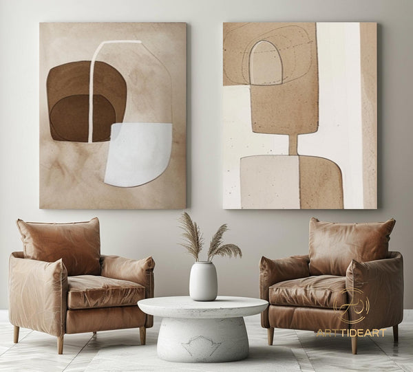 Wabi sabi Wall Art Set of 2 Beige Abstract Painting on Canvas A Pair Beige Texture Wall Art Neutral Abstract Wall Art Boho Wal Decor