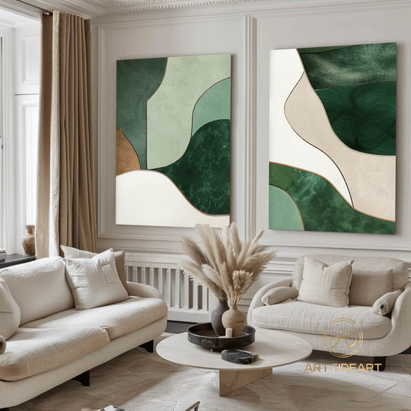 Pure Green Minimalist Art Living Room Set Of 2 Art Green Wall Decor The Art Behind The Sofa Advanced Green Wall Art Green Texture Art