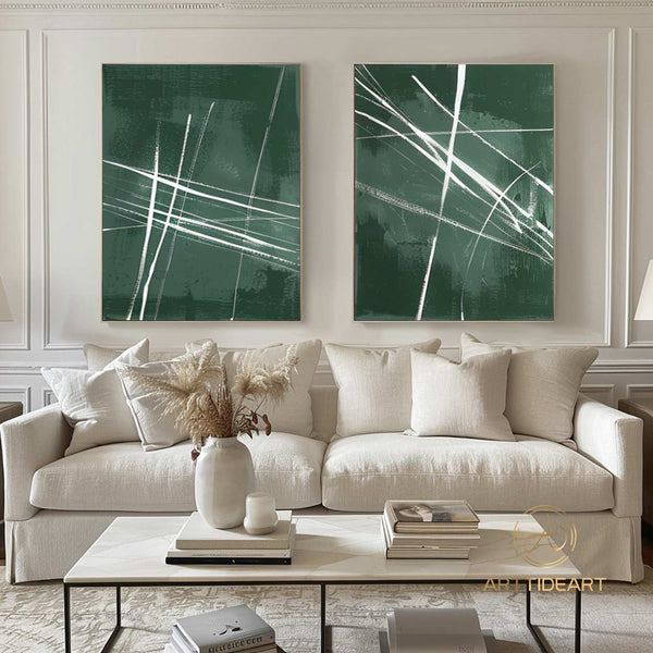 Set of 2 Green Abstract Painting Green Minimalist Painting Green Abstract Painting Green Wall Art Green wall decor Green canvas art