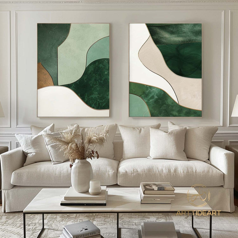 Pure Green Minimalist Art Living Room Set Of 2 Art Green Wall Decor The Art Behind The Sofa Advanced Green Wall Art Green Texture Art