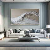 Abstract White and Beige Ocean Wave Painting, Large Canvas Wall Art, White Beige 3D Textured Wall Art, Minimalist Wall Art, Modern Wall Art