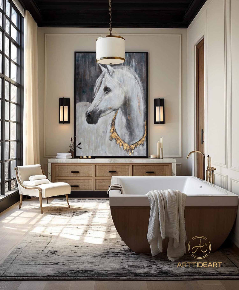 Horse painting,Horse art,Oversize Horse Painting,Original white horse large painting, Hand Made Wall Art ,Oil Painting,Acrylic painting