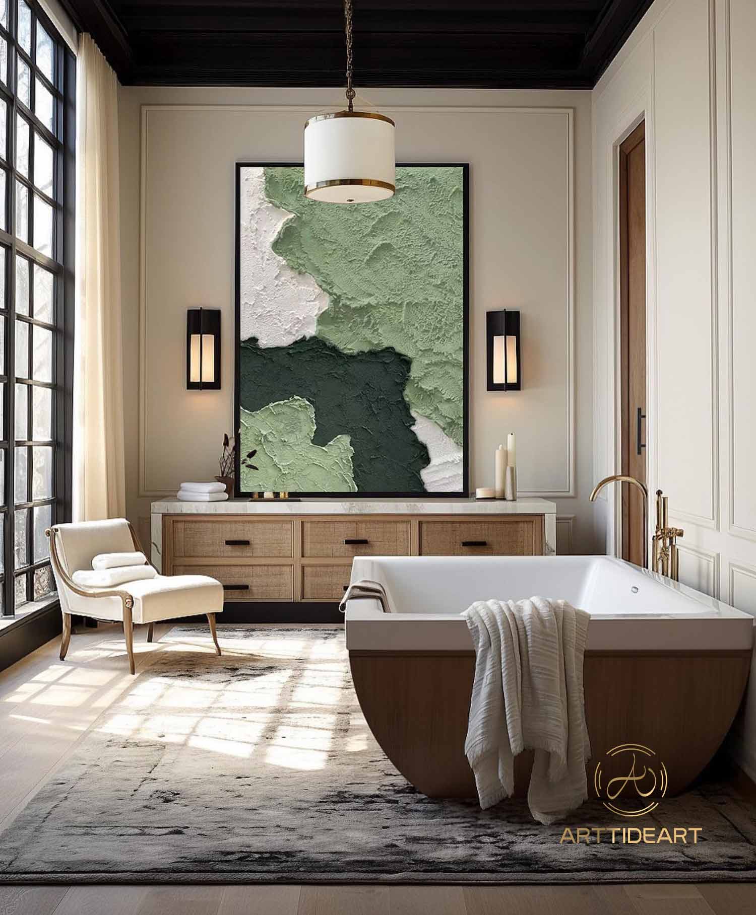 Green 3D Textured Painting 3D Minimalist painting Large White Abstract Painting White Minimalist Painting Modern abstract painting