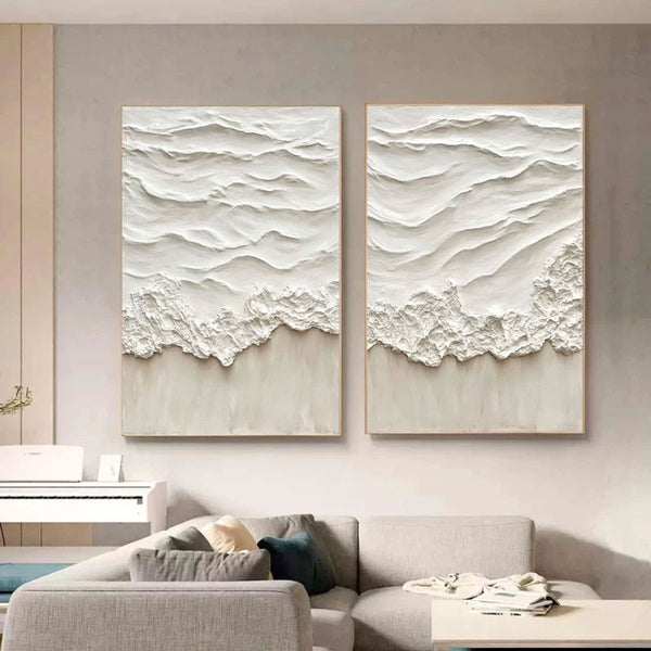 Abstract Beige Ocean Wave Wall Art,Set of 2 Beige 3D Textured Painting on Canvas,Wabi Sabi Wall Art,Beige Canvas Wall Art,Modern Wall Art