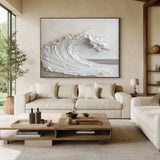 Abstract Ocean Wave Wall Art, White and Grey Textured Painting on Canvas, Modern Minimalist Wall Art, Neutral Wall Decor, Modern Wall Art