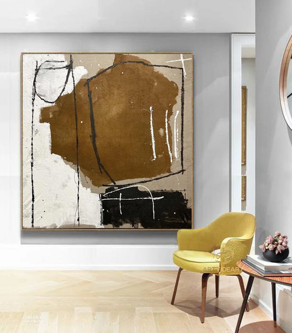 Brown Beige Abstract Minimal Art black and white Minimal Painting Beige Minimal Art Living Room Wall Art Brown painting Modern Abstract Art