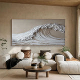 Abstract White and Beige Ocean Wave Painting, Large Canvas Wall Art, White Beige 3D Textured Wall Art, Minimalist Wall Art, Modern Wall Art