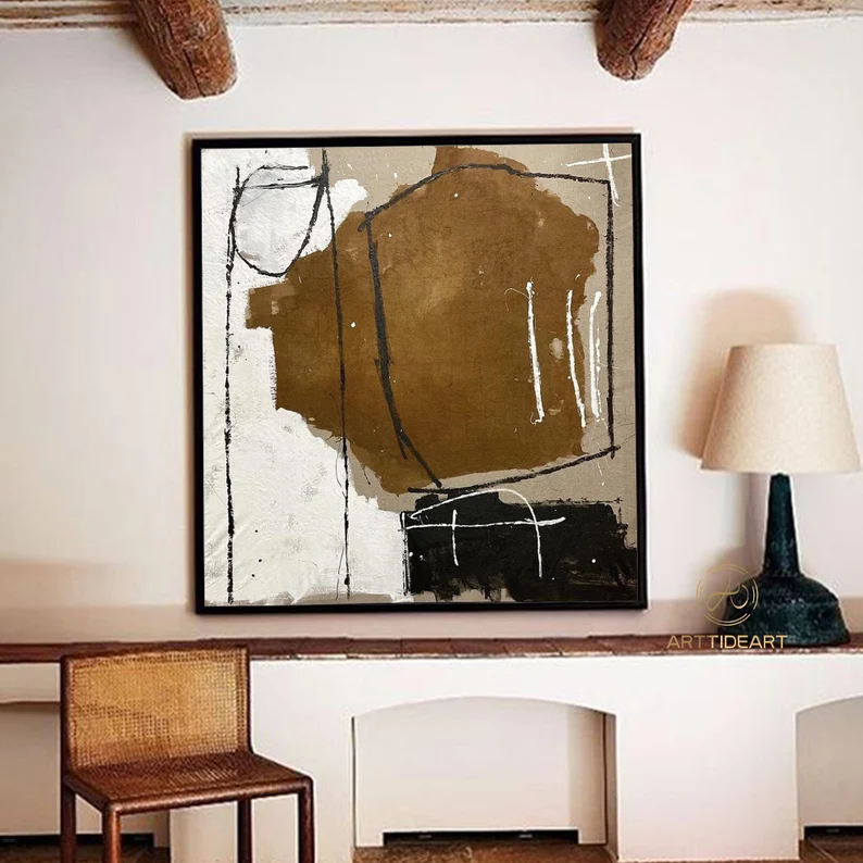 Brown Beige Abstract Minimal Art black and white Minimal Painting Beige Minimal Art Living Room Wall Art Brown painting Modern Abstract Art