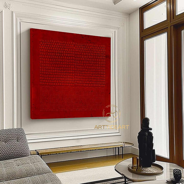 Large Red Abstract Painting On Canvas Wabi Sabi Texture Wall Art Red Minimalist Painting Boho Wall Decor Entrance Wall Decor For Living Room