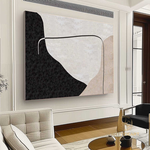 Oversized Abstract Painting,beige Minimalism Art, Living Room Decor Wall Art,White Abstract Beige Modern Indoor Neutral Decor Art Painting