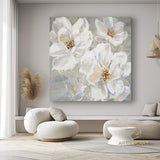 Large Abstract Flower Oil Painting on Canvas Wall Art,Original Textured Floral Wall Art White Painting Modern Wall Decor Living Room Art