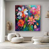 Colorful Flower Oil Painting on Canvas,Large Wall Art Abstract Original Pink Floral Landscape Art Custom Painting Modern Living Room Decor