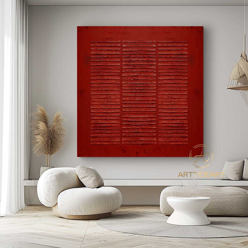 Large Red Abstract Painting On Canvas Wabi Sabi Texture Wall Art Red Minimalist Painting Boho Wall Decor Entrance Wall Decor For Living Room