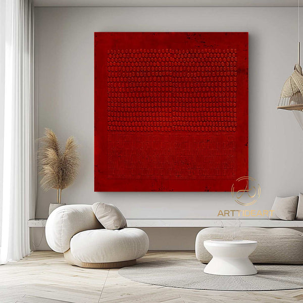 Large Red Abstract Painting On Canvas Wabi Sabi Texture Wall Art Red Minimalist Painting Boho Wall Decor Entrance Wall Decor For Living Room