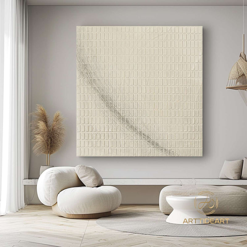 Pure Beige 3D Textured Canvas Wall Art Beige Minimalist Painting Wabi Sabi Wall Art Beige Texture Painting on Canvas Neutral Wall Art Framed