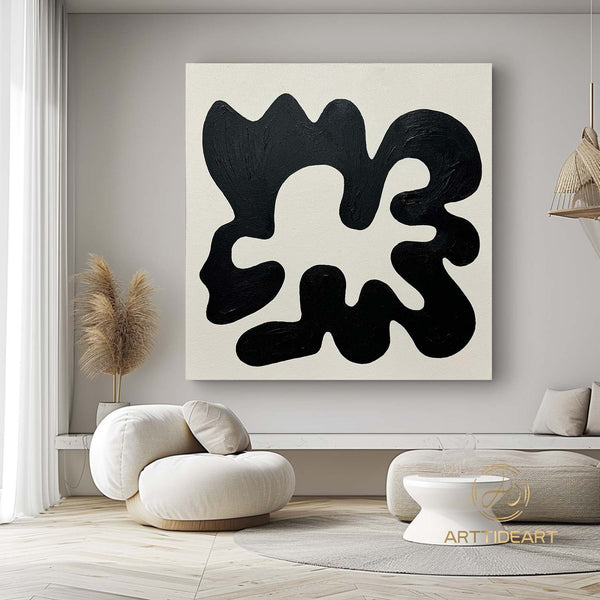 Black and White  Texture Wall Art Black White Abstract Minimalist Painting Organic Modern Canvas Art Large Black Beige Texture Painting