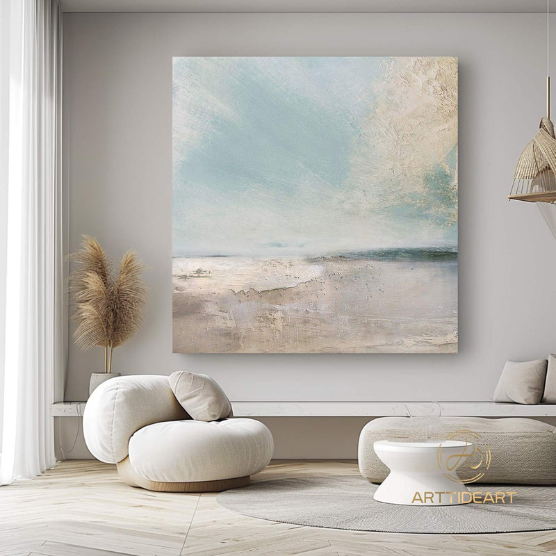 Coastal Beach Canvas Painting Original Sea Abstract Oil Painting White Waves Texture Painting Large Sky And Sea Painting living room canvas