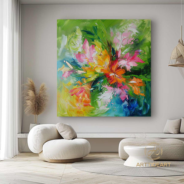 Original flower oil painting large flower painting colorful wall art Palette knife painting Oil paintings of blooming flowers Gifts for her