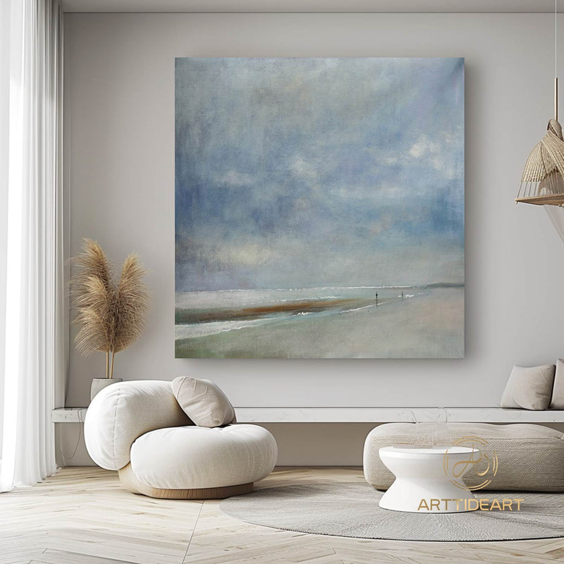 Large Sky & Sea Canvas Painting,Original Light Blue Sky Painting,Large Wall Sky Painting,Sky Abstract Painting,Ocean Landscape Painting