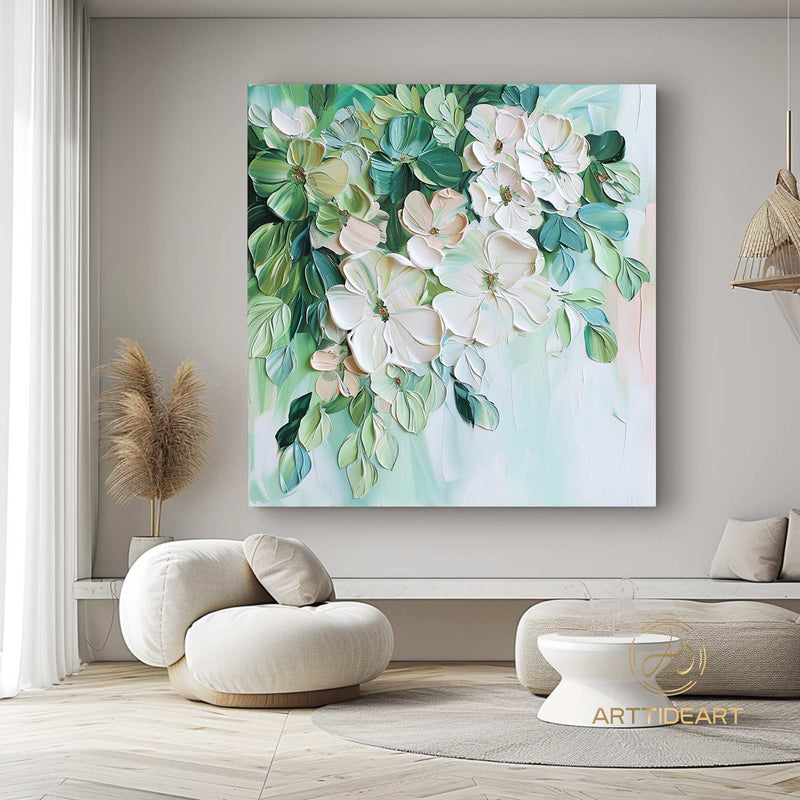 Original Flower Textured Wall Art 3D Abstract Painting On Canvas Floral Wall Decor Living Room Art Hand-Painted Pastel Flower Spring Decor