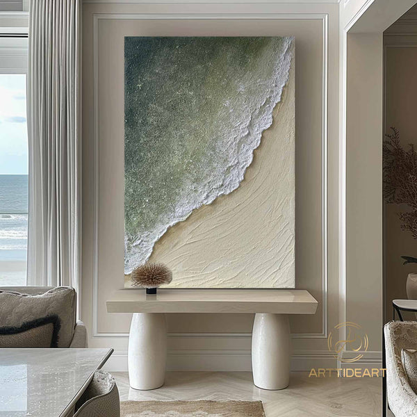 Original Sea Abstract Oil Painting,White Waves Texture Painting,Large Sky And Sea Painting,Large Ocean Canvas Painting,Living Room Art