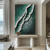 Green Ocean Oil painting Canvas Neutral Tone Wave Art Texture Wall Art Wabi-Sabi Wall Art Fashion Room Living Room Painting Decor