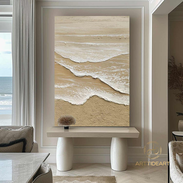 White ocean wave textured painting,sea beach painting,white textured abstract painting,ocean painting,ocean wave landscape painting