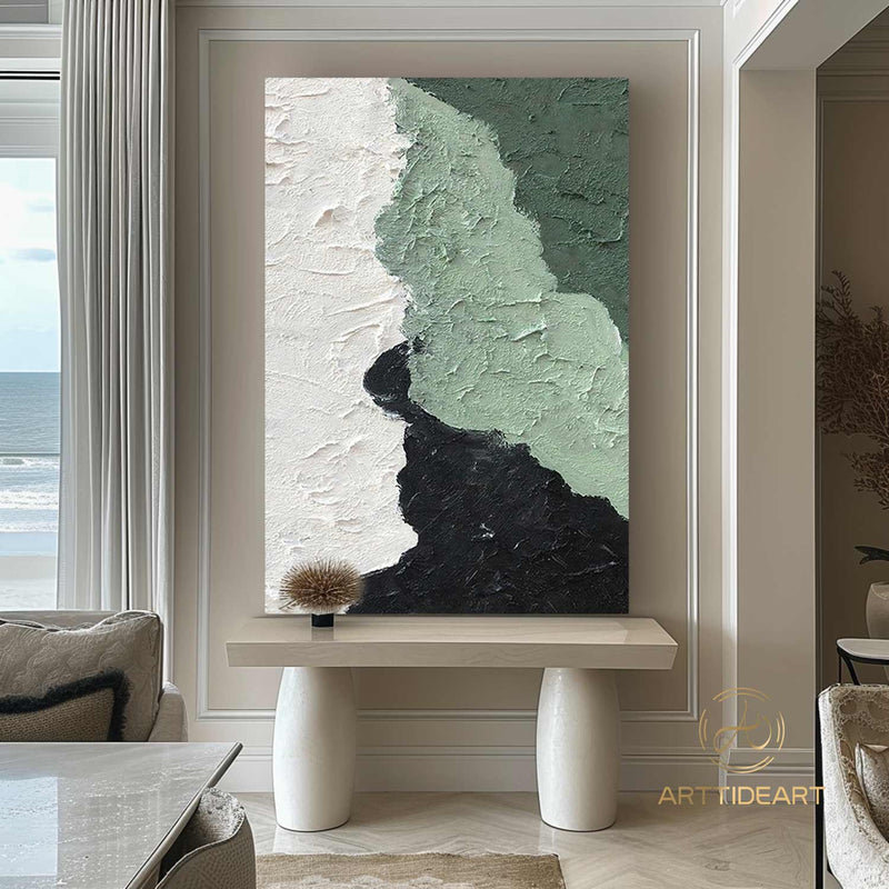 Green 3D Textured Painting 3D Minimalist painting Large White Abstract Painting White Minimalist Painting Modern abstract painting