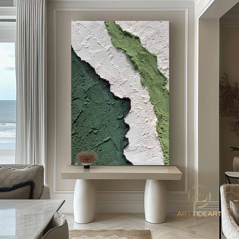 Green White Plaster Texture Painting 3D Textured Canvas Art Green Minimalist Art Green Canvas Wall Art White Wall Art Green Wall Decor